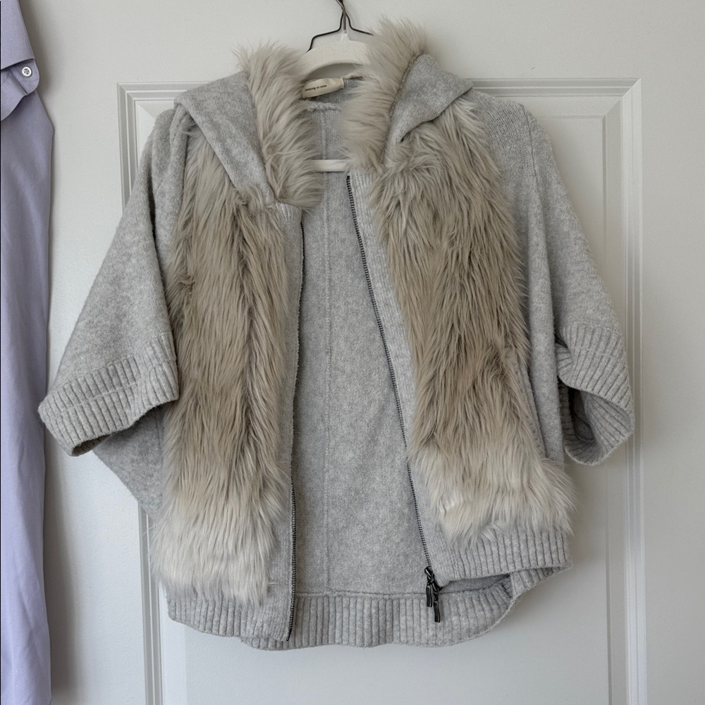 Anthropologie Gray Faux Fur Cape
